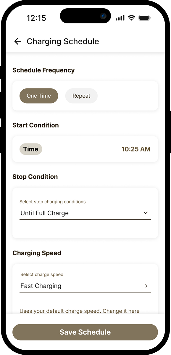 Charging Schedule screen