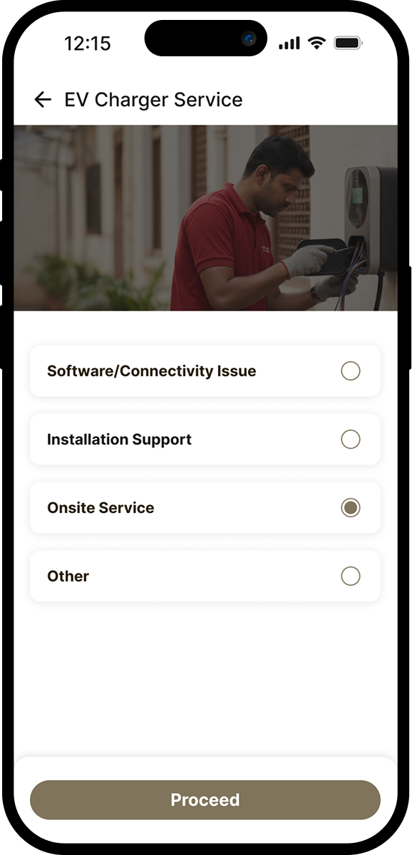 EV Charger Service request screen
