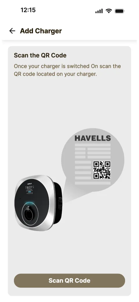 Prototype screen: scan the QR code on the charger