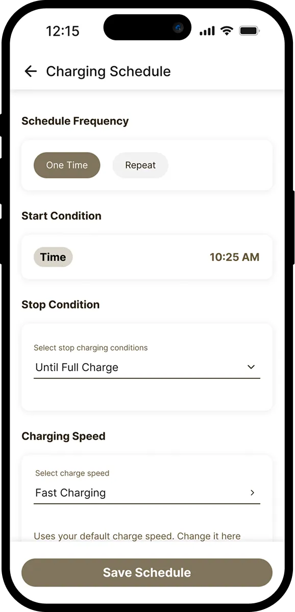 Charging Schedule screen