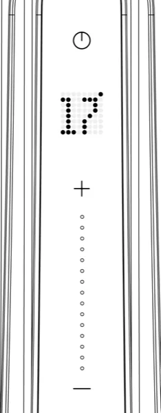 Line drawing of a narrow control strip showing 17 on a dot matrix above a temperature scale.