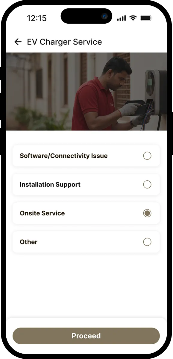 EV Charger Service request screen